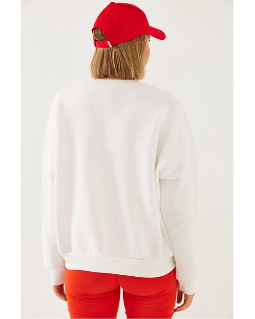 Bianco Lucci Red Sweatshirt Mit Dreifädigem, Erhabenem Leopardenmuster 6429 Für Damen