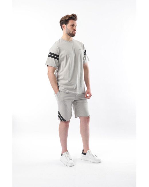 Madmext Gefärbte Graue Streifen Detaillierte Shorts T-Shirt Anzug Für Herren in White für Herren