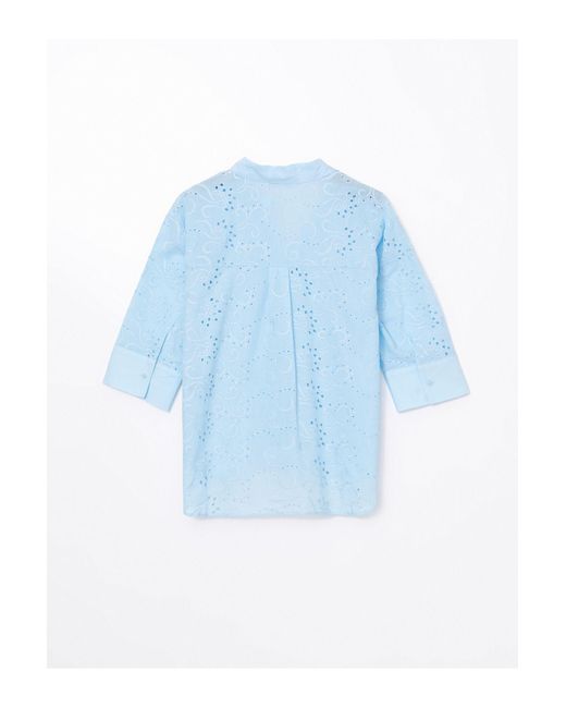 LC Waikiki Blue Durchbrochenes Oversize-Hemd Für Damen