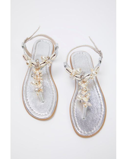 Trendyol White Silberne Muschel Stein Flip Flops Stilvolle Sandalen Für Damen