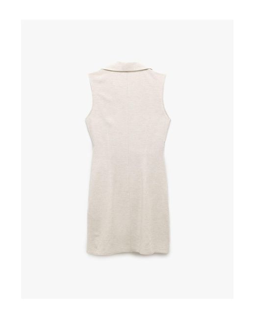 Koton White Ärmelloses, Zweireihiges Mini-Hemdkleid Aus Leinenmischung Mit Bindedetail Für Damen