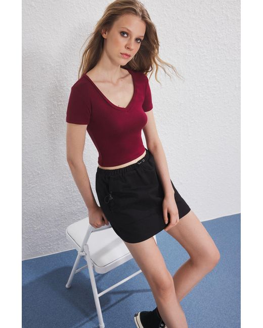 Trendyol Black Schwarz-Burgunder 2Er-Pack Gestrickte Bluse Für Damen