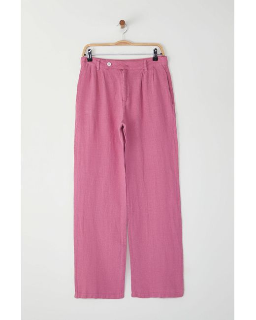 Trendyol Pink Hose Mit Hoher Taille, Dusty Rose, 100 Leinen, Plissiert, Mit Weitem Bein – Für Damen