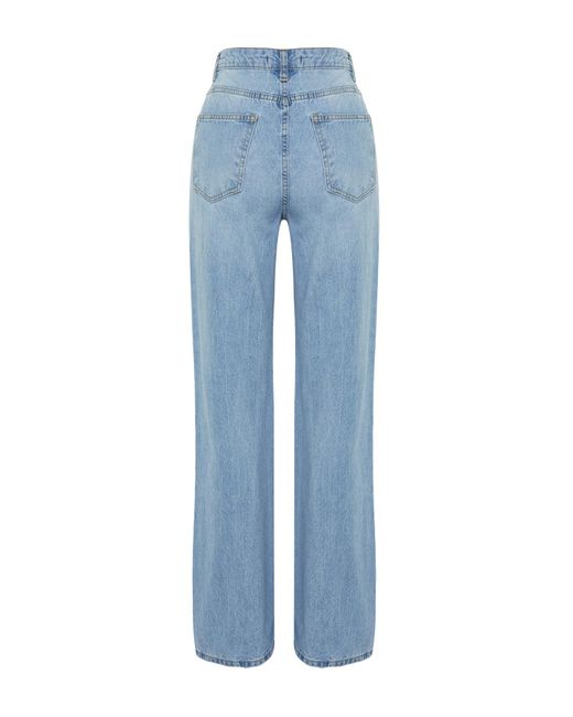 Trendyol Blue Hellblaue zerrissene jeans mit hoher taille und weitem bein