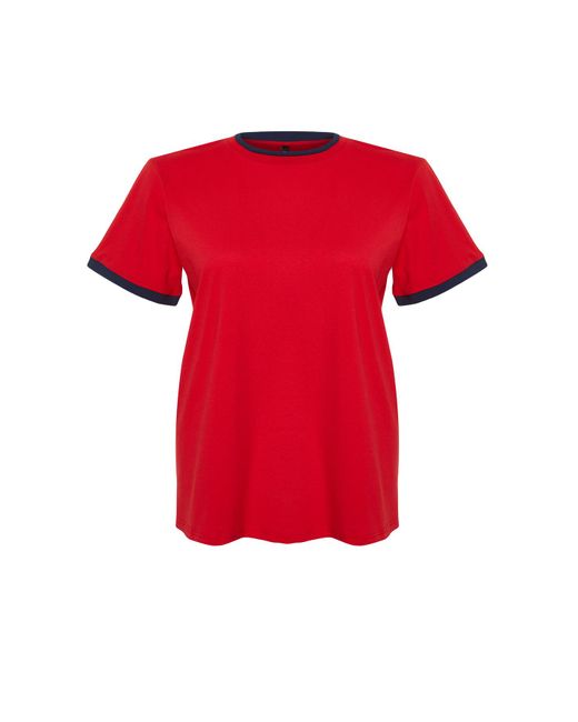 Trendyol Red Es boyfriend-strick-t-shirt mit farbblock-details