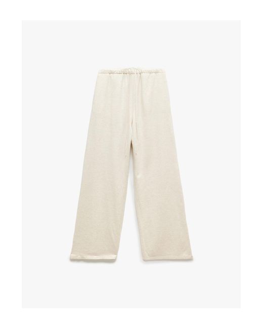 Koton White Hose Mit Hoher Taille Und Weitem Bein Aus Viskose-Leinen-Mischgewebe Mit Bindebändern An Der Taille Für Damen