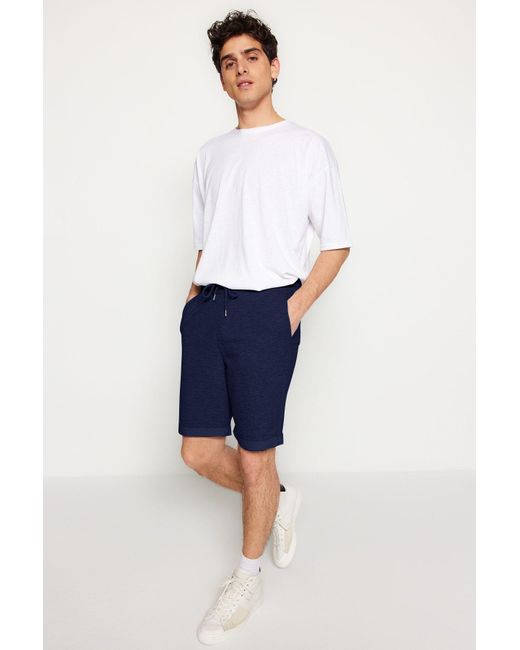 Trendyol Mittellange-Shorts Mit Doppeltem Bein Und Schnürung Mit Elastischer Taille Für Herren in Blue für Herren