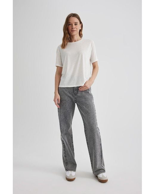 Defacto Multicolor Glitzer Relax Fit Rundhalsausschnitt Kurzarm T-Shirt C1662Ax24Sp Für Damen