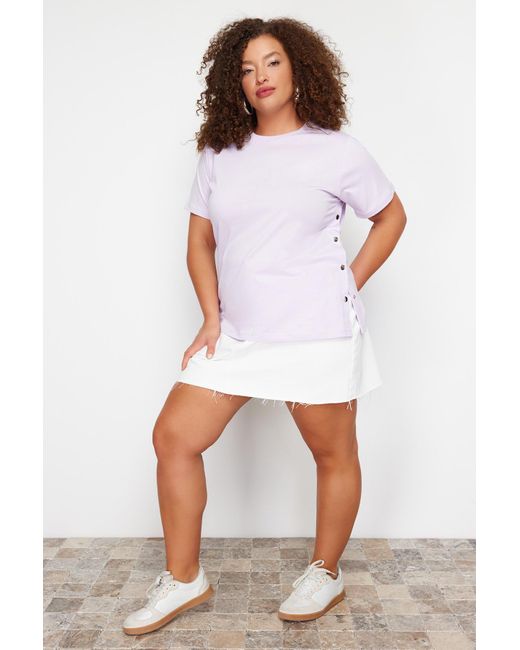Trendyol Purple Strick-t-shirt mit knopfdetail