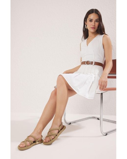 Trendyol Natural Camel Cross Strappy Rope String Strohsandalen Für Damen