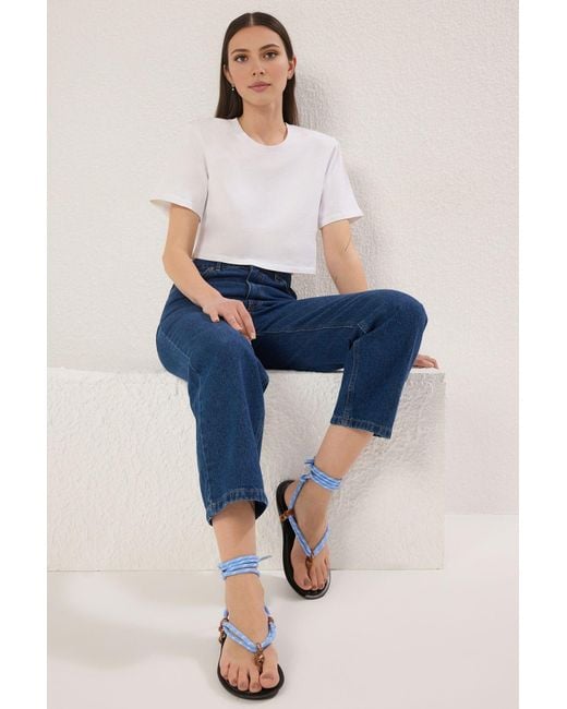 Trendyol Blue Mehrfarbige Sandalen Mit Seildetails Für Damen