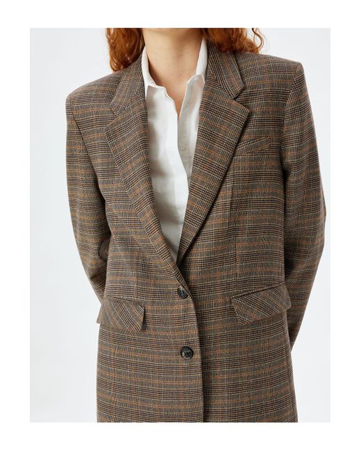 Koton Brown Zweireihige Blazerjacke Mit Knöpfen Und Taschendetail Für Damen