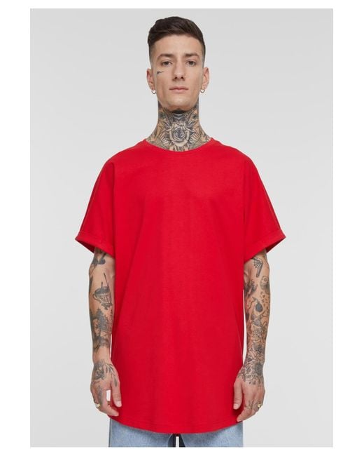 Urban Classics Long shaped turnup t-shirt in Red für Herren