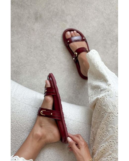 NİŞANTAŞI SHOES Multicolor Zizi Burgundy Matte Schnalle Detaillierte Doppel Band Flache Sohle Hausschuhe Für Damen