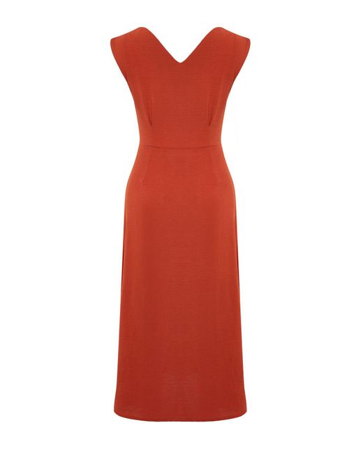 Trendyol Red Ärmelloses Midi-Hemdkleid Aus Webstoff Mit Kachelknöpfen Für Damen