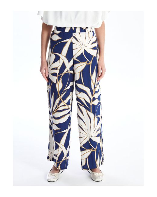 LC Waikiki White Gemusterte, Bequeme, Geformte Hose Mit Elastischem Bund Für Damen