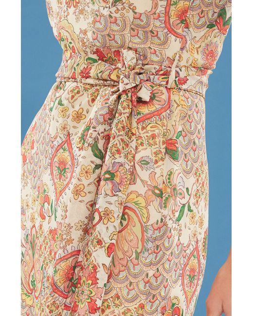 Trendyol Blue Beigefarbenes, Mit Chiffon Geflochtenes Kleid Mit Ethnischem Muster Und Schärpe, A-Linie, Quasten-Detail, Maxi-Futter, Für Damen
