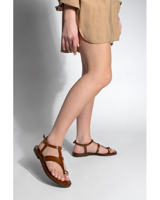 Marjin Brown Sandalen Aus Echtem Leder Mit Schnalle, Lässig, Mit Riemen Hinten, Hellbraun Für Damen