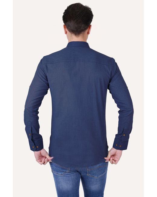 Etikmen Slimfit-hemd aus leinen mit indigo-kragen – in geschenkverpackung in Blue für Herren