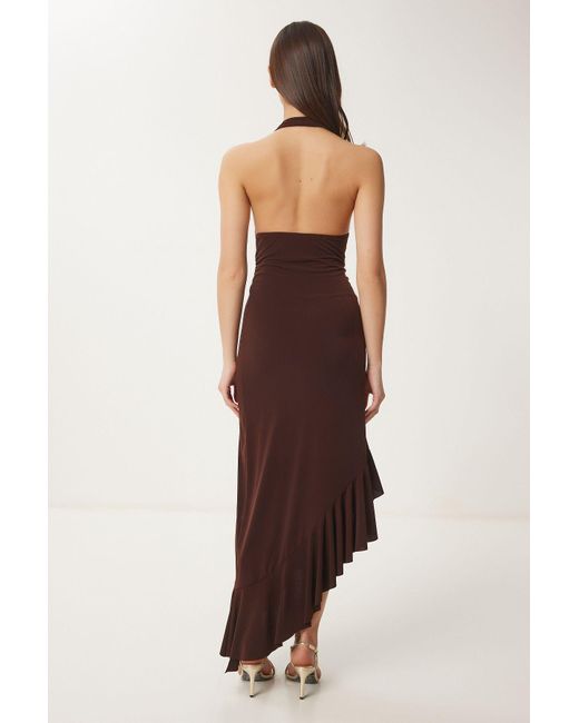 Happiness İstanbul Red Braunes, Asymmetrisch Geschnittenes Midi-Sandy-Kleid Für Damen