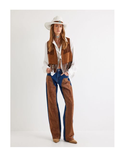Koton Brown Crop-Size-Weste Aus Wildlederimitat Mit Bequemer Passform Und Quasten Für Damen