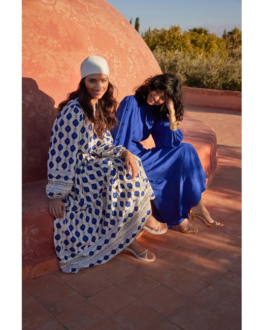 Trendyol Blue Marinees, gewebtes kleid in leinenoptik mit ethnischem muster