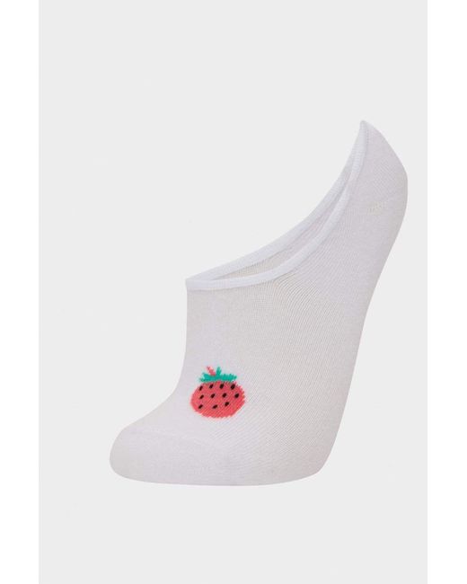 Defacto White 3-Teilige Baumwoll-Ballerina-Socken E2035Axns Für Damen