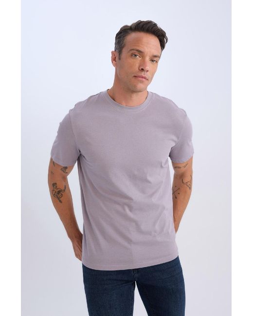Defacto 100 Baumwolle Neues Basic-T-Shirt Mit Rundhalsausschnitt Und Normaler Passform, Einfarbig, Kurzärmelig V7699Az25Sp Für Herren in Purple für Herren