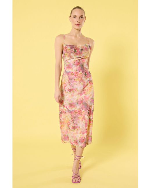 Trendyol Yellow Mehrfarbiges, Abstraktes, Gewebtes Midikleid