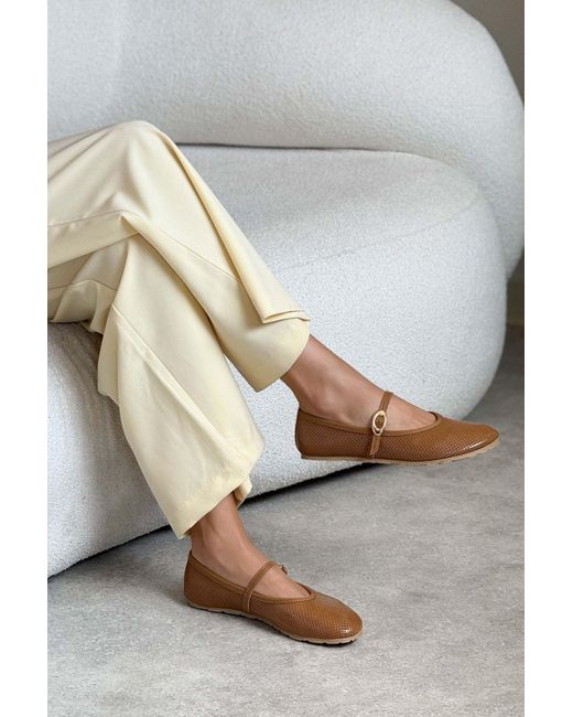 NİŞANTAŞI SHOES Gray Bonbon Caramel Matte Belt Detaillierte Flache Sohle Babet Für Damen