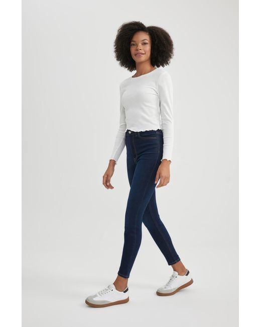Defacto Blue Super Skinny Fit Jeanshose Mit Hoher Taille Und Schmalem Bein Für Damen