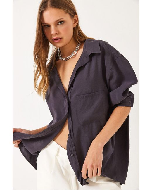Bianco Lucci Gray Modalhemd Mit Übergroßem V-Ausschnitt 60388 Für Damen