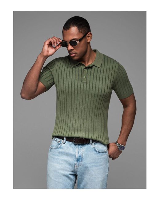 Ombre Poloshirt Slim Fit Aus Viskose Mit Vertikalen Streifen Oliv V4 Xxl Für Herren in Green für Herren