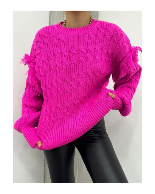 Modamorfo Pink Strickpullover Mit Ballonärmeln Und Quasten Für Damen