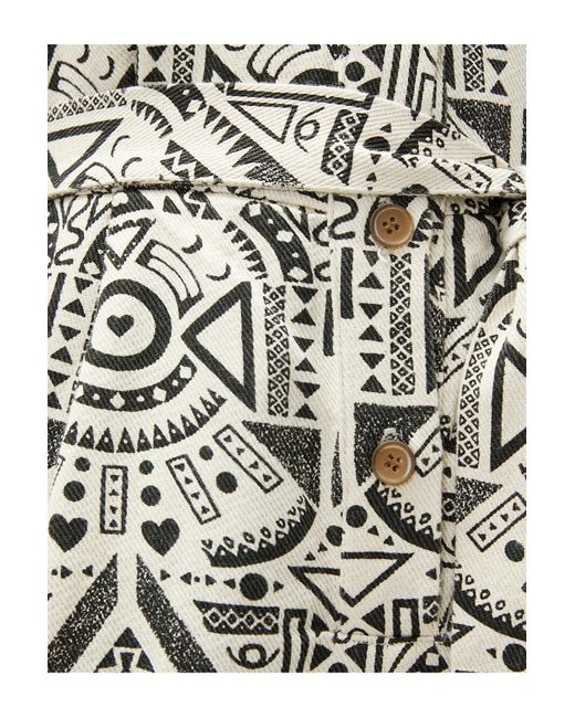 Koton Black Shorts, Overalls, Kurze Ärmel, Geknöpft, Ethnisch Gemustert, Taille Mit Gürtel Für Damen