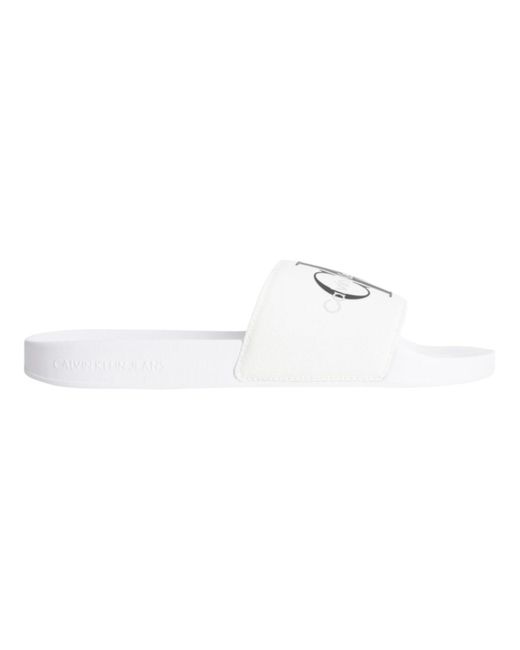 Calvin Klein Slipper mit markenlogo, gummisohle, synthetik, , geeignet für den strand und den täglichen gebrauch ym0 in White für Herren