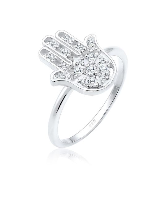 Elli Jewelry White Ring hamsa hand zirkonia boho orient symbol 925 silber