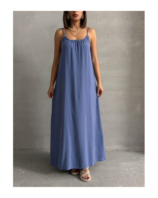 BEJNA Blue Indigofarbenes, Bequemes/Weit Geschnittenes, Gerades Maxi-Modalkleid Für Damen