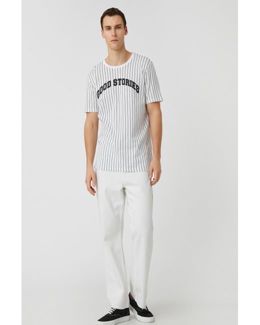 Koton Gestreiftes t-shirt in White für Herren