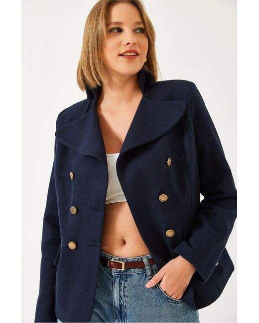 Bianco Lucci Blue Geknöpfte, Gefütterte Kaschmirmantel Mbms054 Für Damen