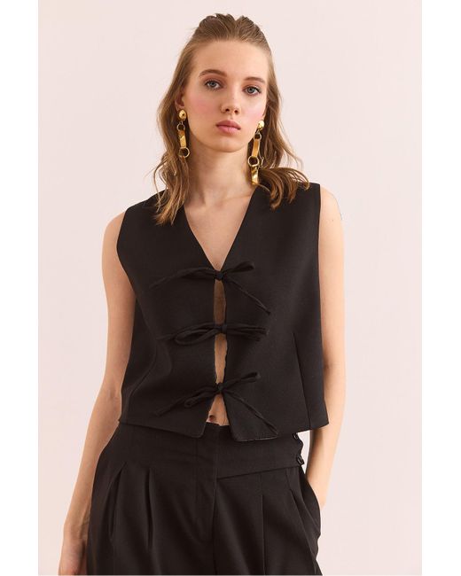Olalook Black Schwarze, Mit Spitze Verzierte, Gefütterte Viskoseweste Ylk- 19000061 Für Damen