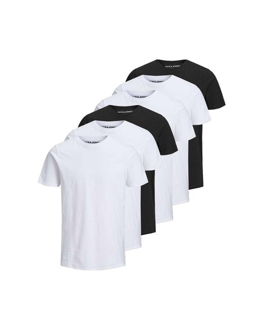 Jack & Jones Jack&jones t-shirt, 6er pack jjeorganic basic tee o-neck, kurzarm, bio-baumwolle in Black für Herren