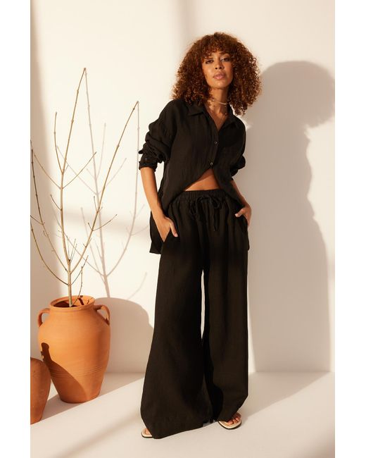 Trendyol Black Schwarze Extrahose Aus 100 Leinen Mit Elastischem Bund Und Hoher Taille Für Damen