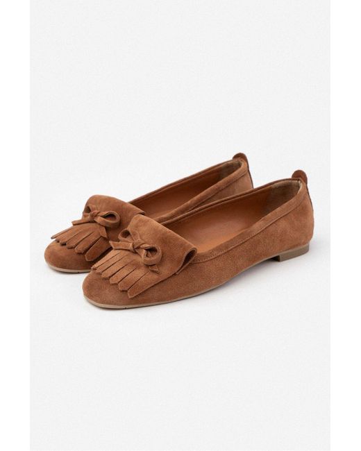NİŞANTAŞI SHOES Gray Cleve Tan Ballerinas Aus Echtem Wildleder Mit Quasten Und Flacher Sohle Für Damen