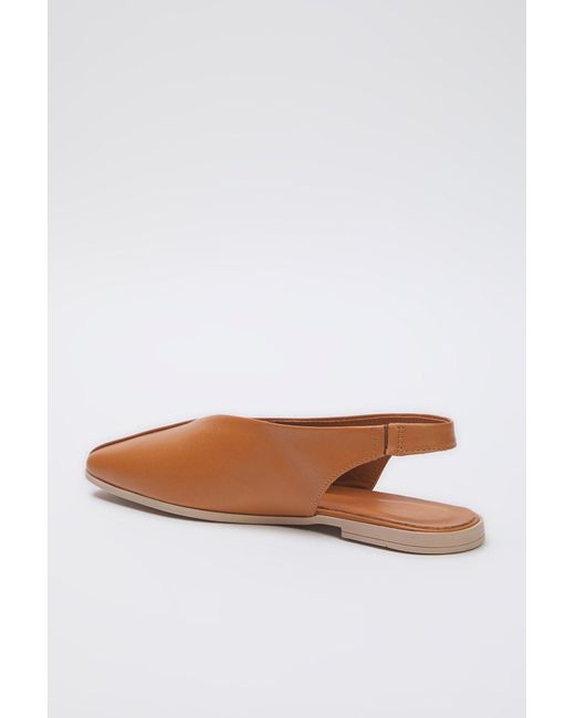 Trendyol Brown Hellbraune Ballerinas Aus Echtem Leder Mit Offenem Rücken Und Quadratischer Zehenpartie Für Damen