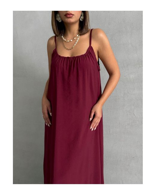 BEJNA Red Burgunderrotes, Bequemes/Breites, Gerades Maxi-Webkleid Für Damen