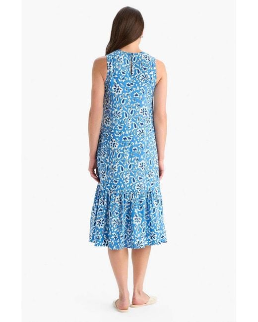 Defacto Blue Reguläre Passform, Blumenmuster, Ärmelloses Midi-Sommerkleid Mit Rundhalsausschnitt E9437Ax25Sm Für Damen