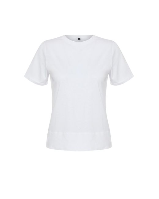 Trendyol White Es, nachhaltigeres strick-t-shirt aus 100 % baumwolle mit normaler/normaler passform