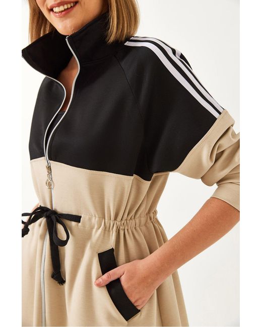 Bianco Lucci Natural Langes Kleid Mit Reißverschluss An Der Taille Für Damen