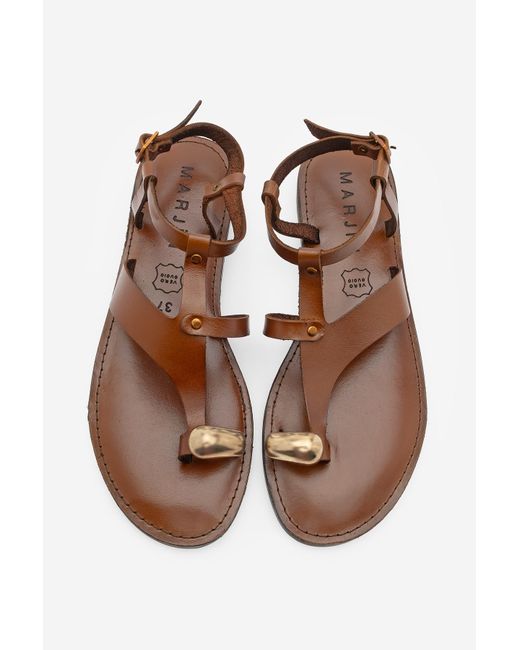 Marjin Brown Sandalen Aus Echtem Leder Mit Schnalle, Lässig, Mit Riemen Hinten, Hellbraun Für Damen